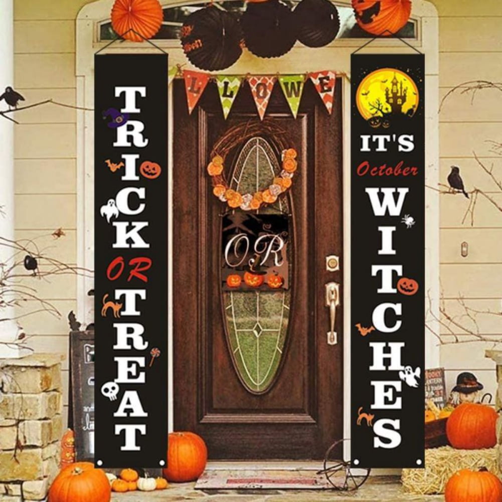 YAZJIWAN Trick or Treat & Its October Witches Halloween Decorations Outdoor Halloween Signs for Front Door or Indoor Home Decor Porch Decorations Halloween Welcome Signs 