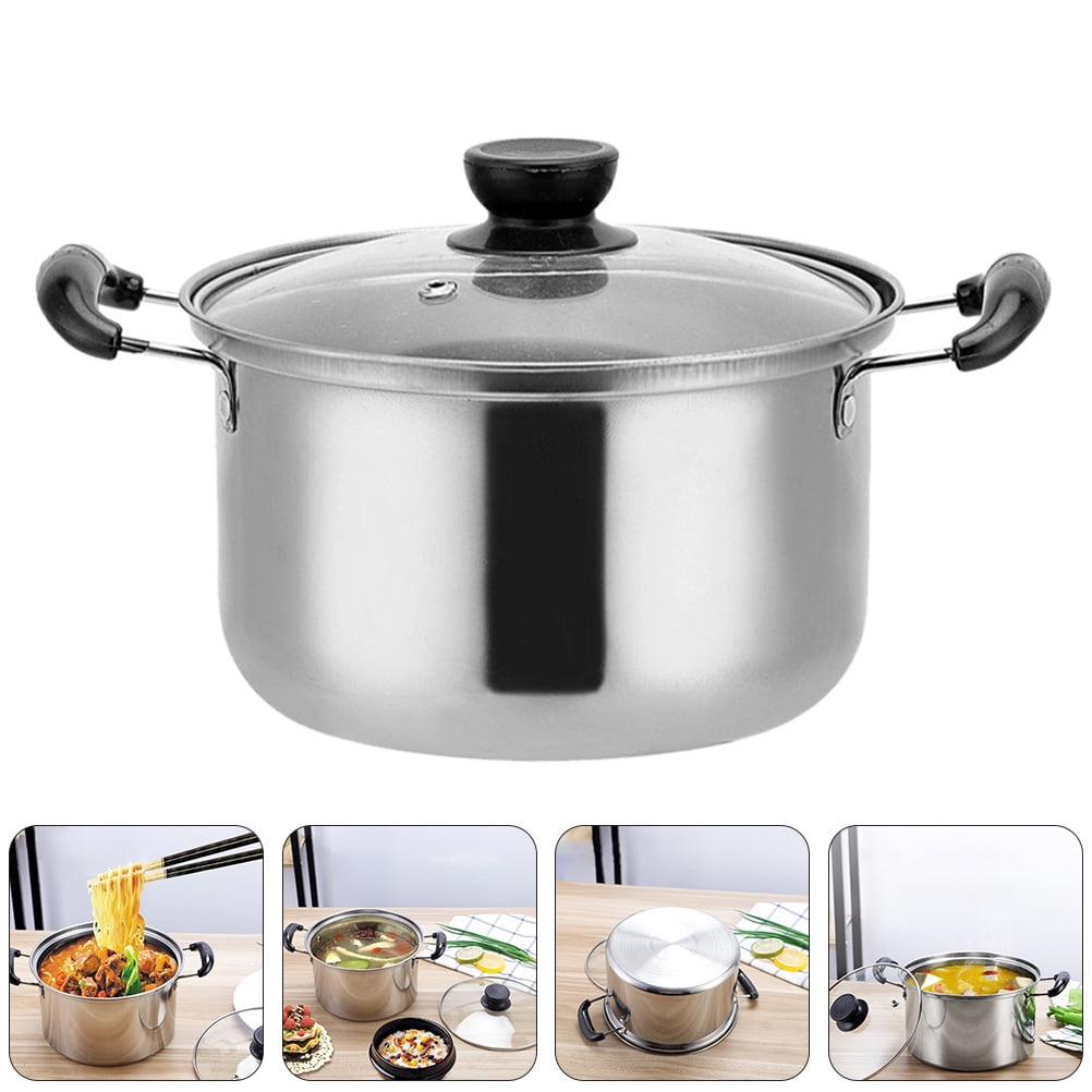 1pc Stainless Steel Soup Pot Multifunctional Pot Practical Hot Pot with Glass Lid