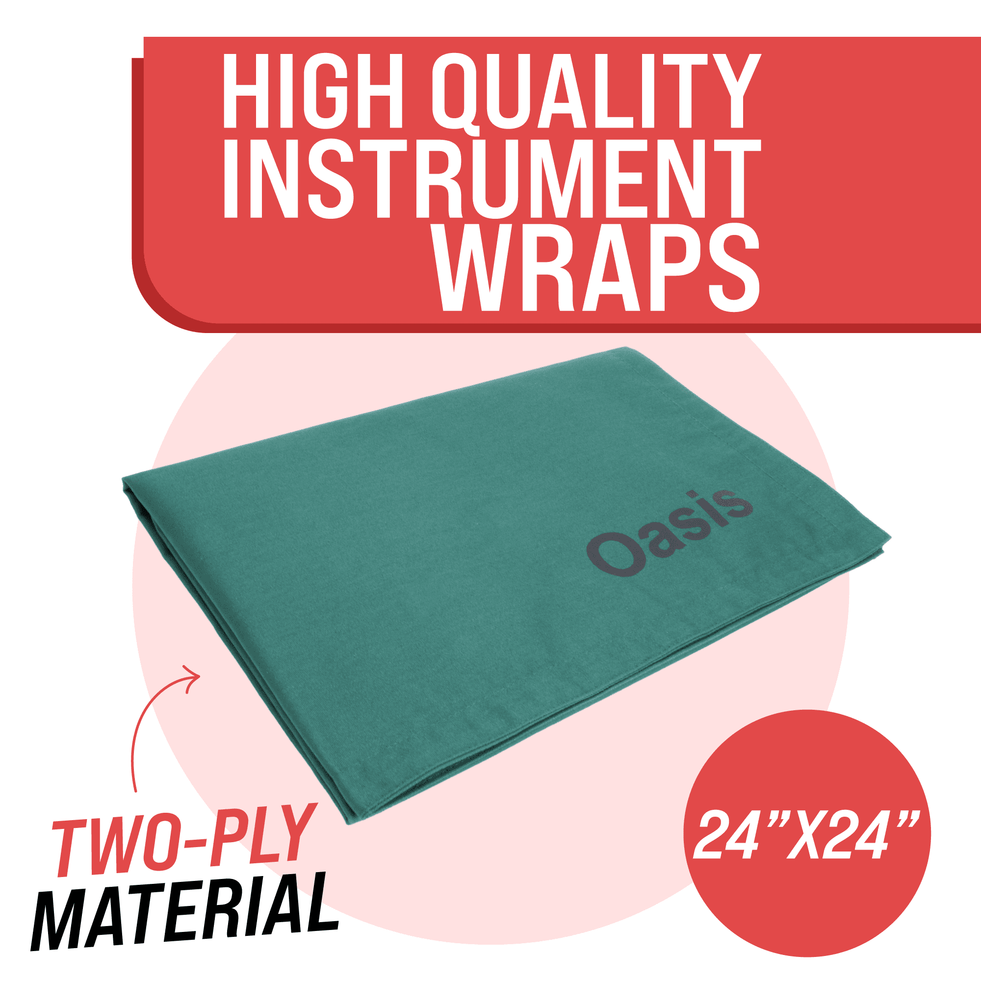 Cloth Instrument Wrap, 24” x 24”, (5 Pack), Two-Ply, Autoclavable Reusable Instrument Wrap, Woven Cotton Blend