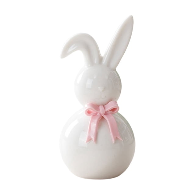 Sktrjpolfis Easter Ceramic Rabbit Figurine with Bow Pink Purple Home Table Decor Easter Decor