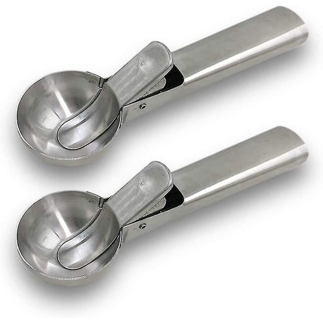 Solid Stainless Steel Ice Cream Scoop, 2 Packs Fruit Dipper, Watermelon Scoop, Easy Trigger Ice Cream Scoop