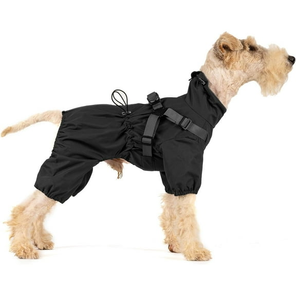 HQREA Adjustable Dog Raincoat & Harness Reflective Puppy Jacket with and Elastic Cuffs