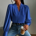 thumbnail image 4 of Womens V Neck Dressy Business Casual Blouse Pleated Long Sleeve Tops Satin Silk Work Shirt Fall Outfits, 4 of 6