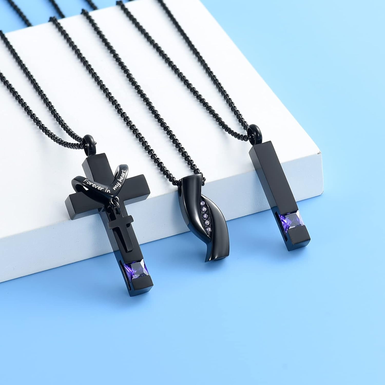 3 Pack Cremation Jewelry Urn Necklace for Ashes for Women Men, Cross Infinity Bar Urn Pendants for Human Ashes Adult Memorial Lockets Ash Jewelry
