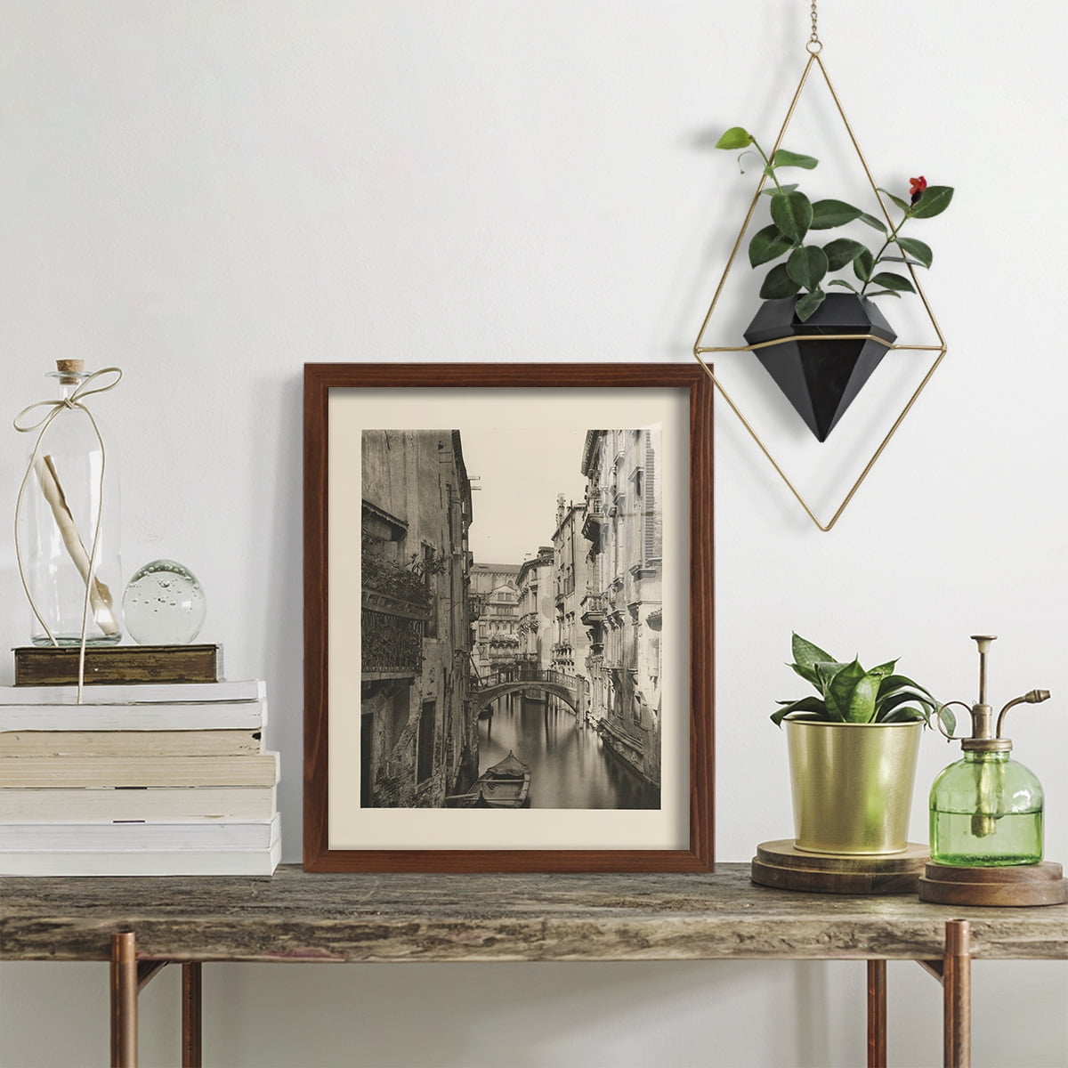 Vintage Views of Venice IV - Framed Print w/glass - Chestnut