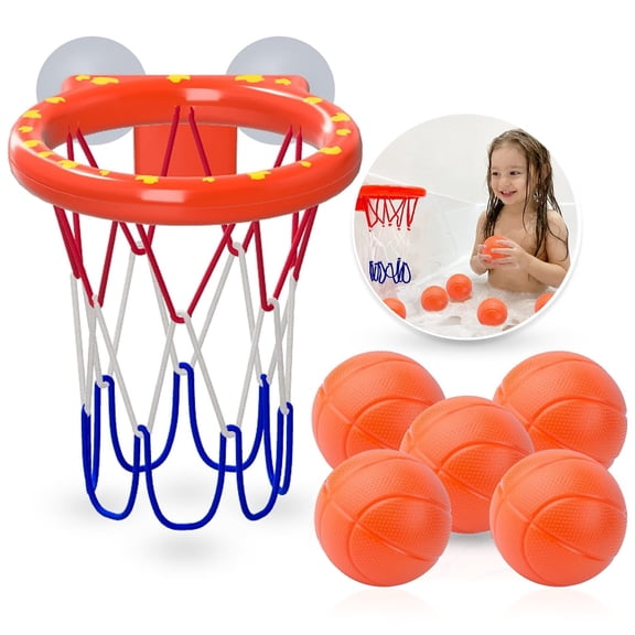 LieGorJi Bathtub Basketball Hoop with 5 No Hole Balls, Toddler Bath Toys for Boys & Girls, Ideal Birthday Gifts for 1-3 3-5 5-8 Year Old