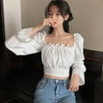 thumbnail image 4 of JANDEL Women's Neck Sexy Bandage Navel Exposed Long Sleeve Shirt Blouses, 4 of 9