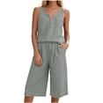 thumbnail image 5 of CBASIHI Womens Cotton 2 Piece Short Sets- Elastic Waist Wide Leg Shorts Summer Casual Trendy Loose Sleeveless Crew Neck Tank Top Outfits Gray Size M, 5 of 8
