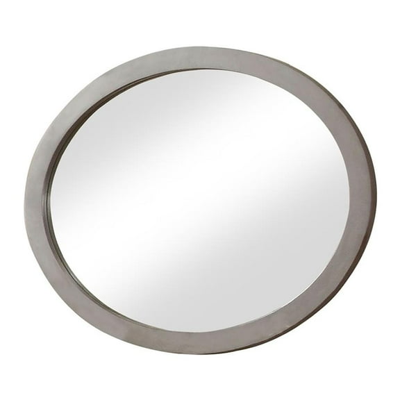 Furniture of America Belkor Mid-Century Modern Wood Oval Shape Mirror in Gray