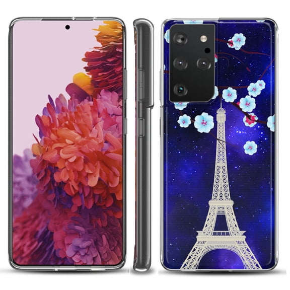 Slim-Fit Lightweight Protective Phone Case compatible with Samsung Galaxy S21 ULTRA 5G, by OneToughShield ® - Eiffel Tower Stars
