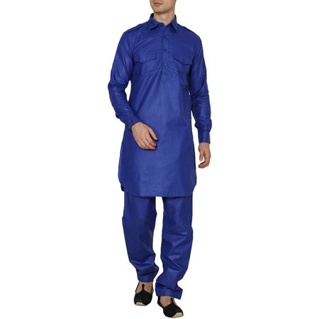 

Royal Kurta Mens Cotton Pathani Suit Blue