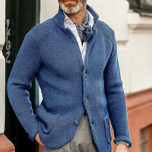 Suéter de moda europea y americana, suéter de punto de color sólido de manga larga informal para hombre, ropa de abrigo para hombre
