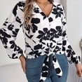 thumbnail image 6 of COMVALUE Womens V Neck Tie Front Knot Long Sleeve Fit Floral Blouses Office Business Shirt (White, M), 6 of 8