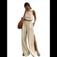 thumbnail image 1 of Conjuntos de 2 Piezas para Mujer: Chaleco de , Conjuntos Casuales Elegantes, Pantalones de Pierna con Abertura Alta. Caqui M, 1 of 7