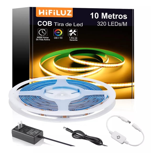 Tira de luces LED COB de color blanco cálido 10M, Tira de LED, luces LED de alto brillo con 3200 LED, Luz LED COB 110LM 180 Grados de Iluminación Cortable para Dormitorio (3000K,
