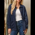 thumbnail image 4 of Chaqueta Acolchada Informal para Mujer, Camisa de Larga con Cuello Abotonado, Chaqueta de Otoño con Bolsillos Azul Oscuro M, 4 of 8