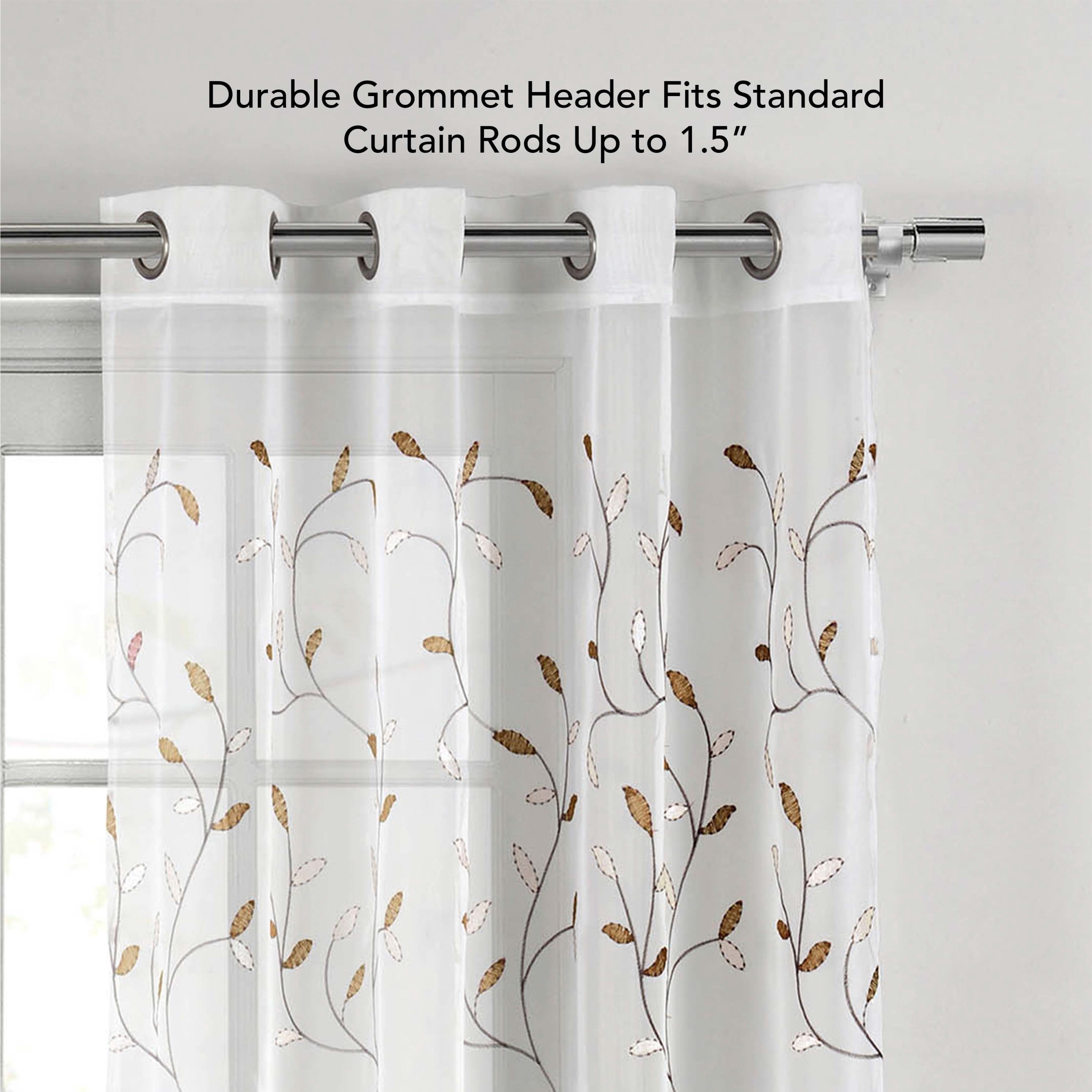 Grommet Curtain Panel, Embroidered Sheer Extra-Wide, Beige 54" x 96"