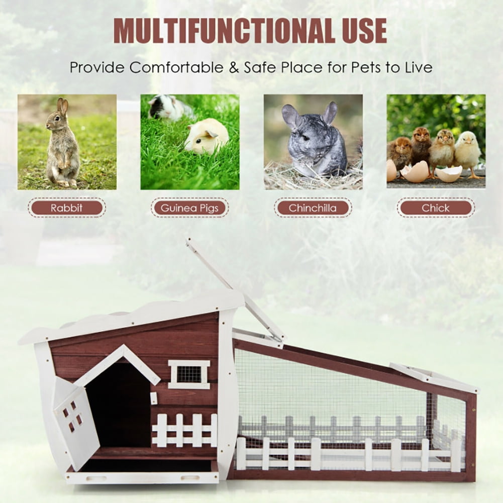 62 Inch Wooden Rabbit Hutch with Pull Out Tray-Red, Rabbit Hutch for Cats, Rabbits, Bunnies, Guinea Pigs