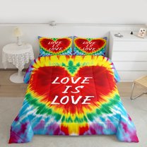 Manfei Watercolor Love Heart Queen Comforter Set, Love Is Love Bedding Comforter Set, Colorful Swirl Spiral Bedding Set, Ultra Soft Home Decor, 3pcs