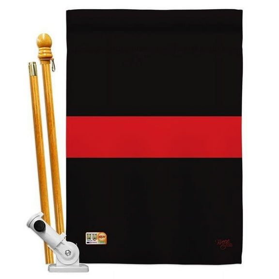 Breeze Decor BD-MI-HS-108241-IP-BO-D-US15-BD 28 x 40 in. Red Stripe Americana Military Impressions Decorative Vertical Double Sided House Flag Set with Pole Bracket Hardware