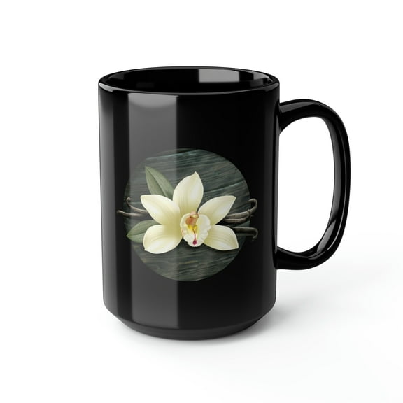 Vanilla Flower 15 fl oz Ceramic Black Mug  by JC Designs