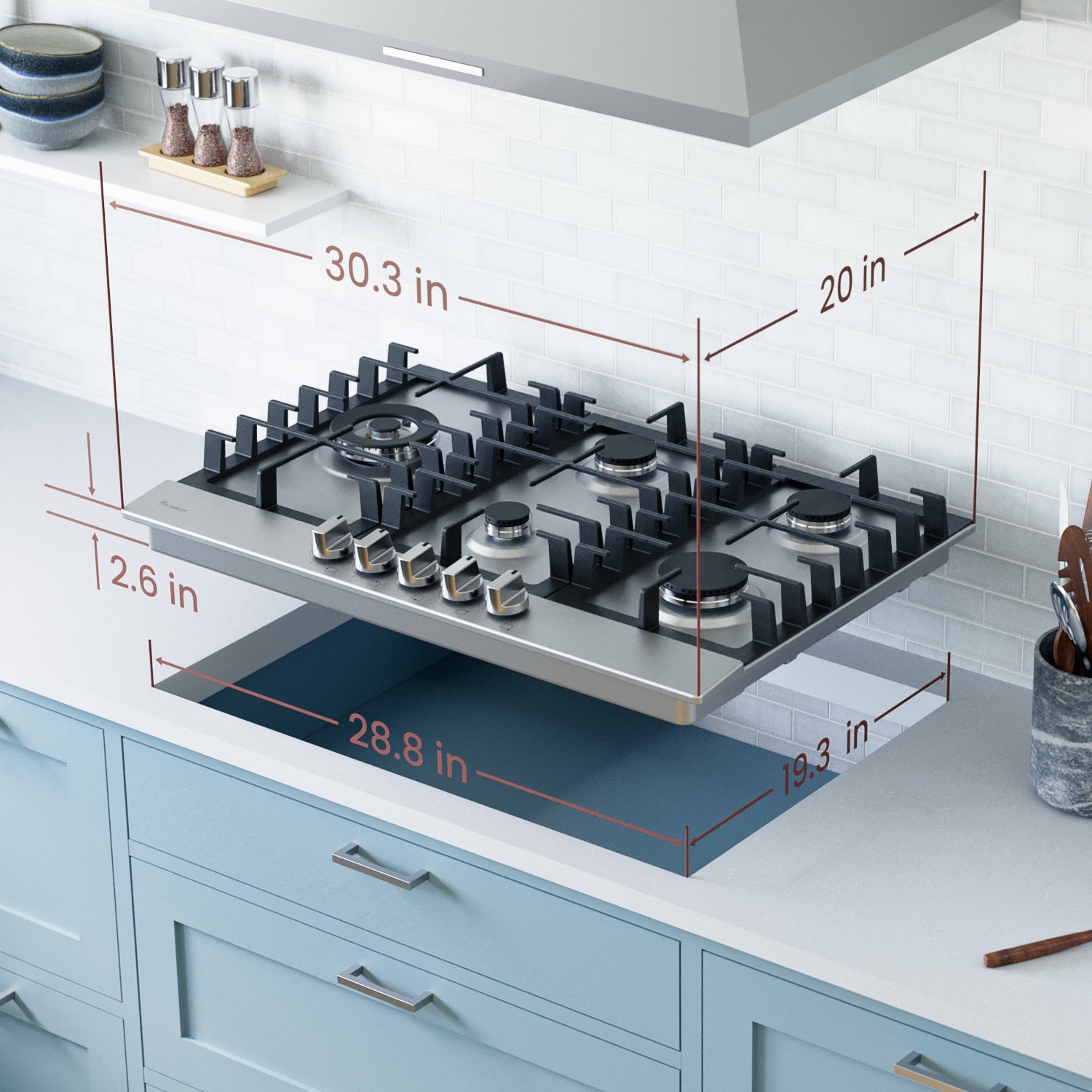 Rangaire RCG301S 30" Gas Cooktop - Stainless Steel, Sealed Burners, Cast Iron Grates, Die Cast Metal Burner Controls