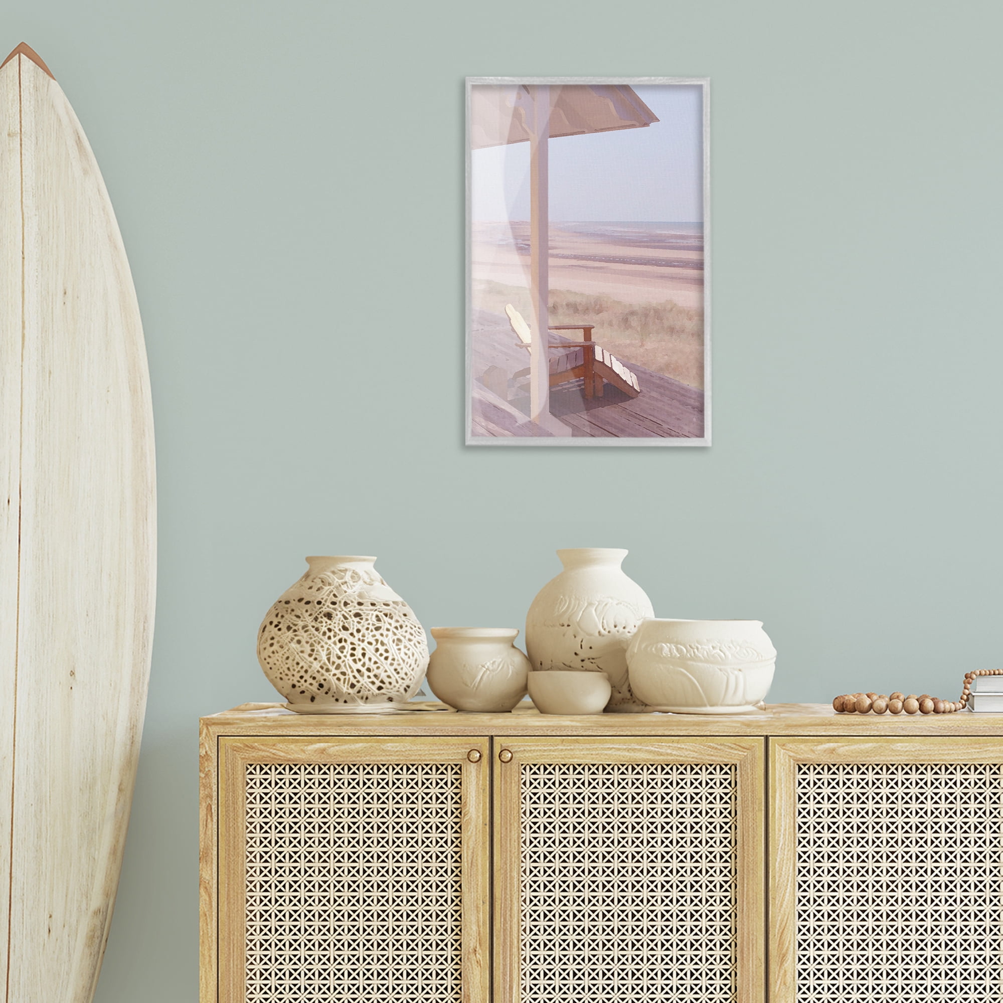Stupell Industries Hamptons Beach House Landscape Painting Gray Framed Art Print Wall Art, 16 x 24