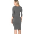 thumbnail image 6 of Womens 3/4 Quarter Sleeve Bodycon Fitted Knee Length Midi Dress, 6 of 7