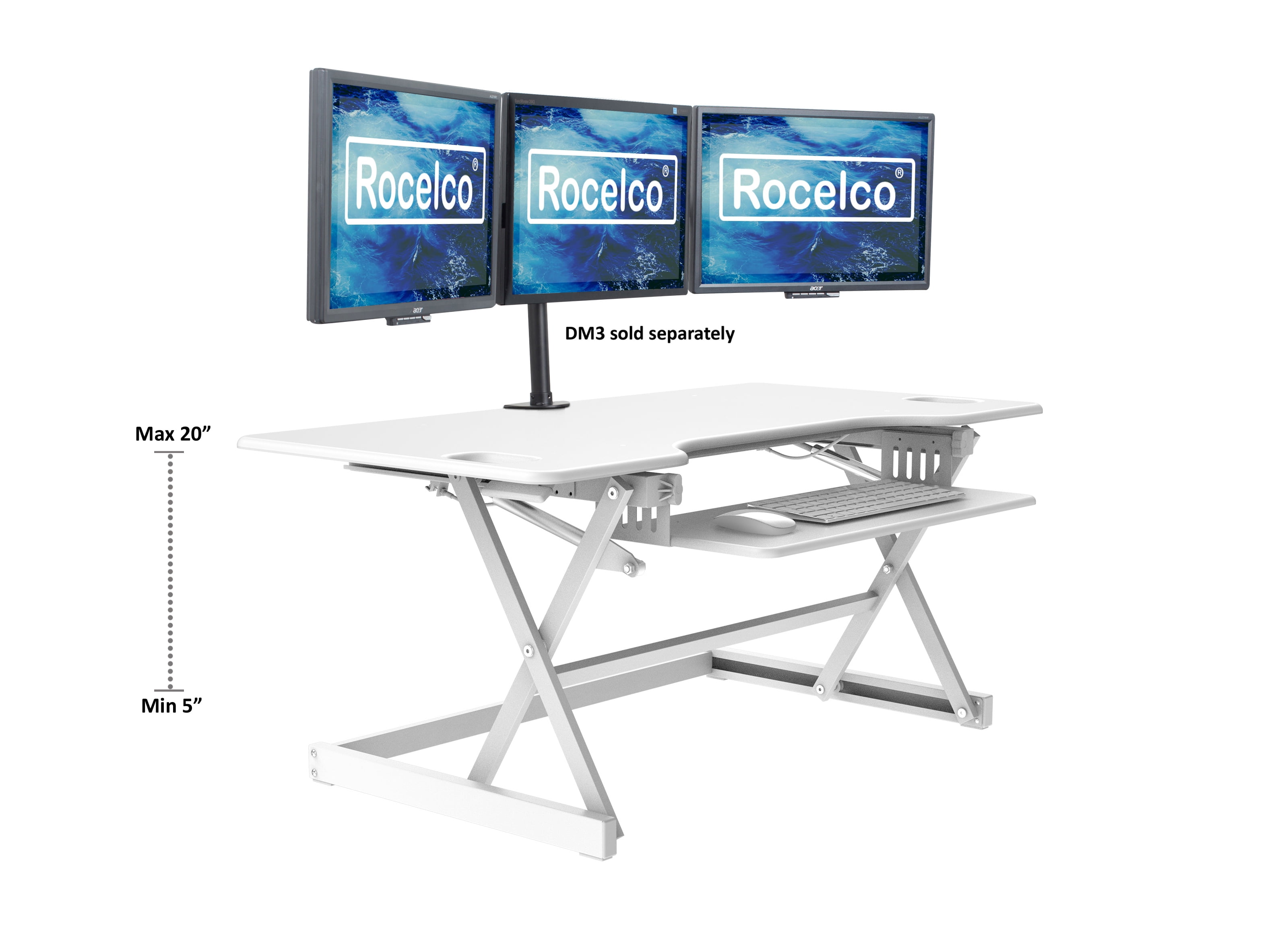 Retractable Keyboard Tray R DADRT-46-DM3 Rocelco 46 Large Height Adjustable Standing Desk Converter with Triple Monitor Mount Bundle Quick Sit Stand Up Computer Workstation Riser Teak 