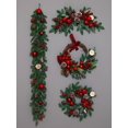 thumbnail image 3 of Corona de Navidad artificial, verde, luz cálida, decoración de piña, racimos de bayas, ramas heladas, serie de Navidad, ratán de 1,5 m de largo, 3 of 5