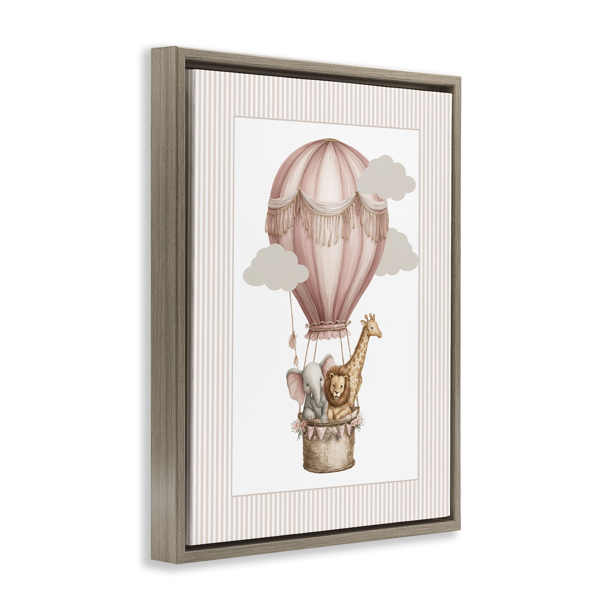 Stupell Industries Hot Air Balloon Animals Pink Brown Framed Floater Canvas Wall Art, design by Christine Simpson Art