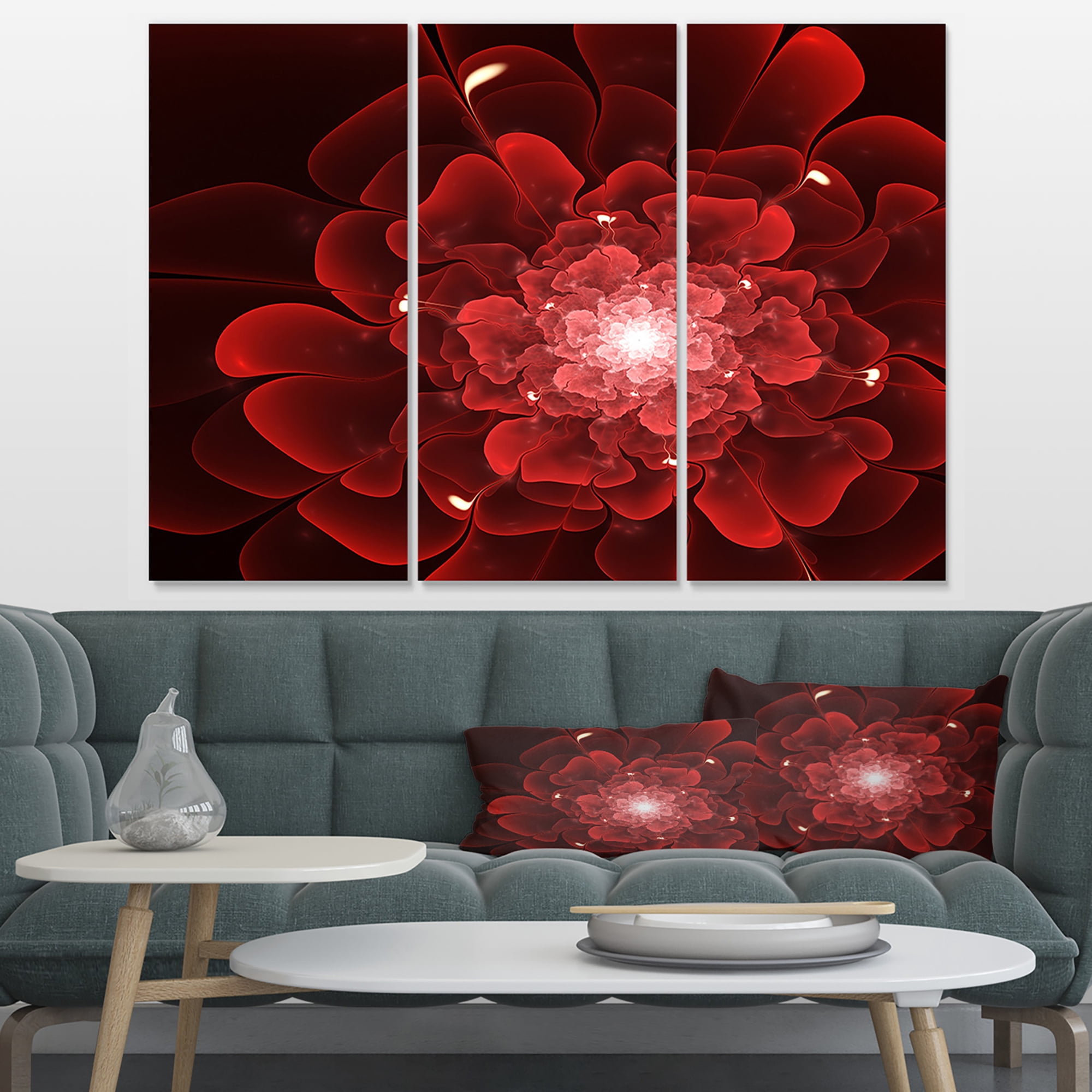 Designart 'Fractal Flower Clear Red Digital Art ' Floral Canvas Art Print