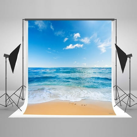 HelloDecor Polyster 5x7ft Sea Beach Photo Studio Background Cloth Print Photography Backdrops for Wedding Party Portrait