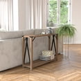 thumbnail image 3 of BizChair Modern Farmhouse Wooden 2 Tier Console Entry Table with Black Metal Corner Accents and Cross Bracing, Rustic Oak, 3 of 11