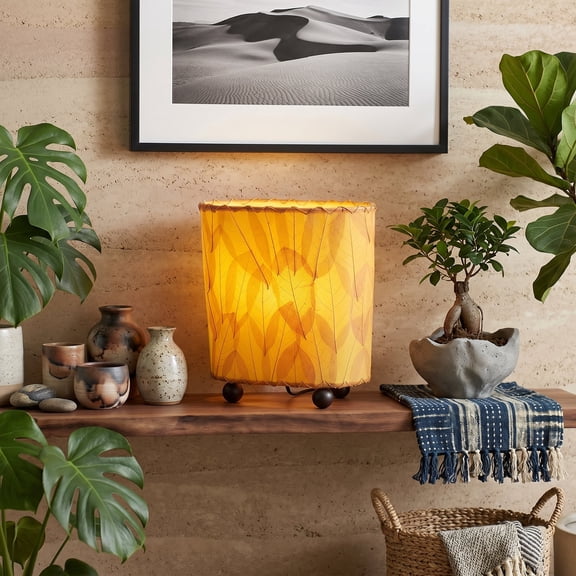 Eangee Home Design Mini Guyabano Table Lamp, Shade Made Of Guyabano Leaves, 9x5x9 Inches