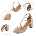 thumbnail image 5 of Rokment High Heels Dressy Sandals for Women Ladies 2026 Metallic Elegant Delicate Suede Leather Peep Toe Chunky Block Heels Ankle Strap Dress Summer Shoes Brial Wedding Banquet Gold Size 9, 5 of 7