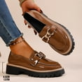 thumbnail image 2 of Xfvqtps Womens Loafers Leather Slip on Shoes with Chain Detail Chunky Sole Casual Comfortable Footwear for Daily Wear Brown, 2 of 9