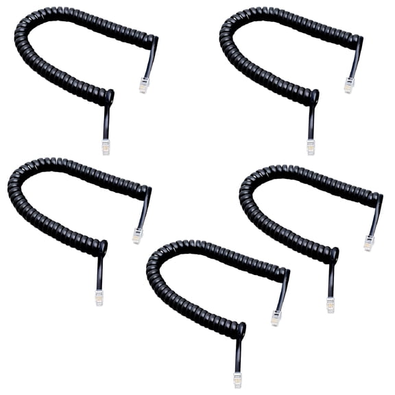 GJX 2026 New 5Pack Rj11 Telephone Extension Cord Wire,Phone Curly Line Cable 6.5Feet/2M for Home,Office,Call Center Black