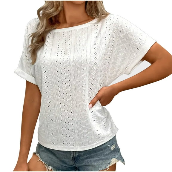 Women Tops Sawvnm Fashion Women Short Sleeve Garment Comfortable Breathable Round-Neck Blouses Tops under $5.00 White L