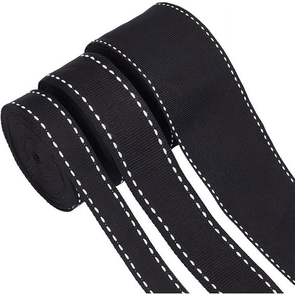 3 Sizes 0.6 to 1.5 Inch Black Stitch Edge Grosgrain Ribbon 15 Yards Saddle Cotton Ribbon with White Double Sided Edge Lines Stitched Webbing for Sewing DIY Crafts Gift Packaging Wrapping diy Black