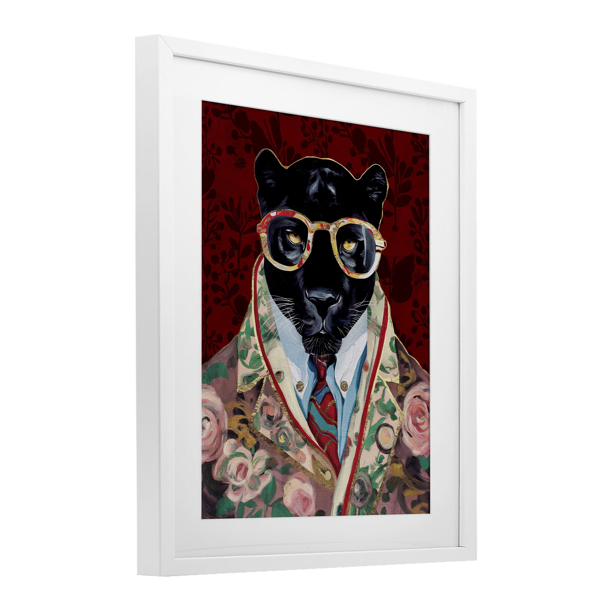 Stupell Industries Fashionable Scarlet Panther White Framed Print Under Glass, design by Svetlana Aleynikova