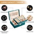 thumbnail image 3 of Jewelry Box for Women Girls, 2 Layers Jewelry Organizer Container with Lock, PU Leather Storage Case with Removable Tray, Jewelry Display Box for Necklaces Earrings Bracelets Rings Watches - Green, 3 of 7