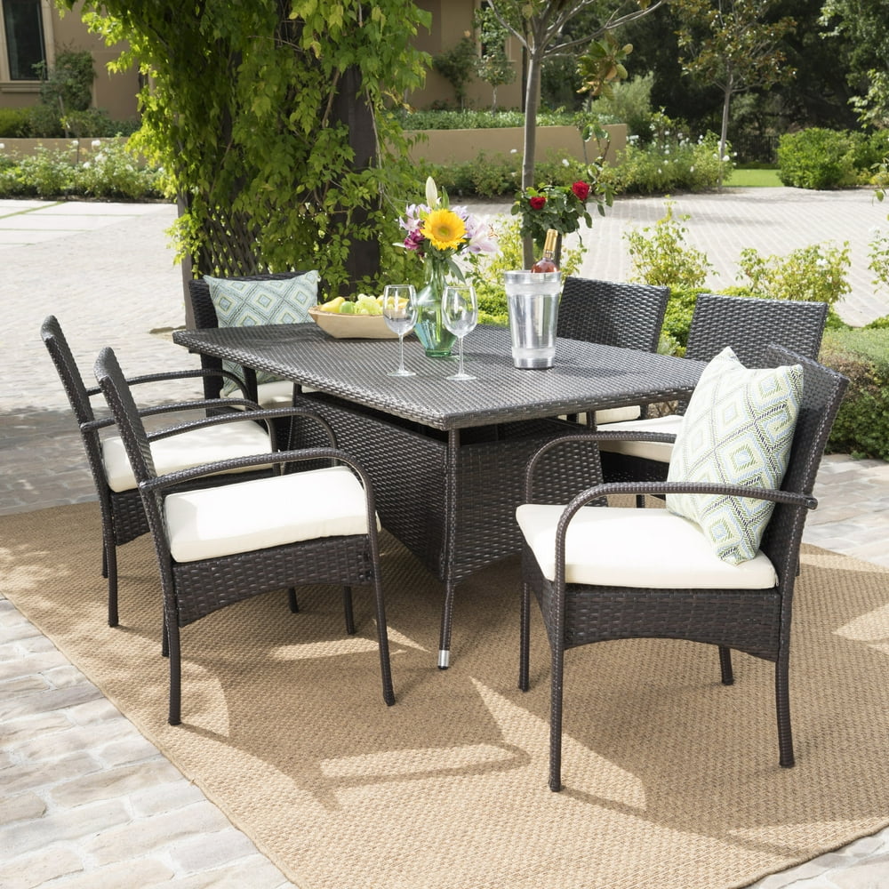 Rosario 7 Piece Outdoor Rectangular Wicker Dining Set, Multibrown ...