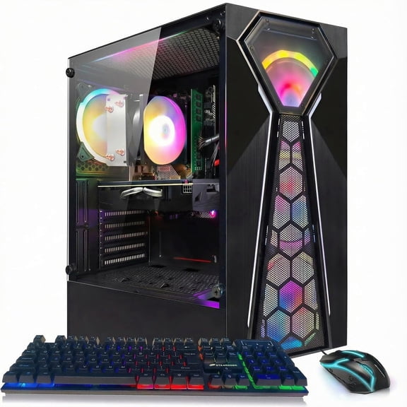 STGAubron Gaming Desktop PC, AMD Ryzen 3 3200G up to 3.6GHz, 16G RAM, 512G SSD, Radeon RX 580 8G, WiFi 6, BT 5.0, RGB Fan x4, Windows 11 Home