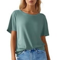 thumbnail image 1 of Camiseta de verano holgada para mujer: mezcla de nailon, cuello redondo, fácil de combinar con pantalones cortos o leggings., 1 of 4