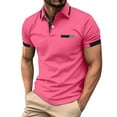 thumbnail image 2 of EHTMSAK Men's Polo Shirts Short Sleeve Henley Lapel Collar Shirts with Pocket Button Up Summer Golf T Shirts Business Fashion Big and Tall Casual Tops Watermelon Red XL, 2 of 7