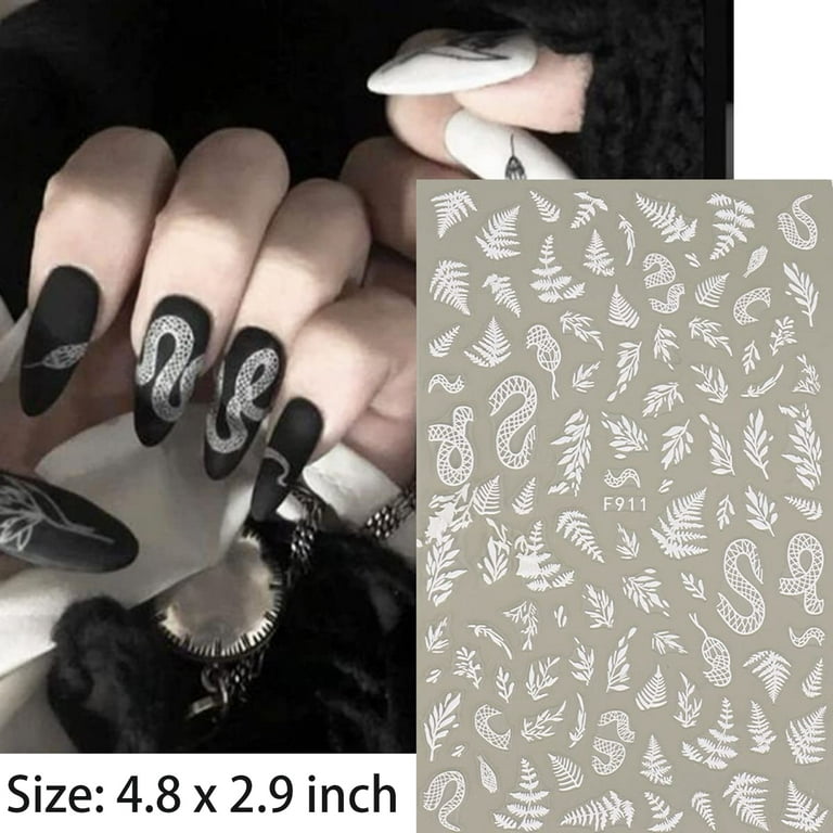NEWSPIED 8 Sheets White Nail Art Stickers 3D Gothic Nail Decals