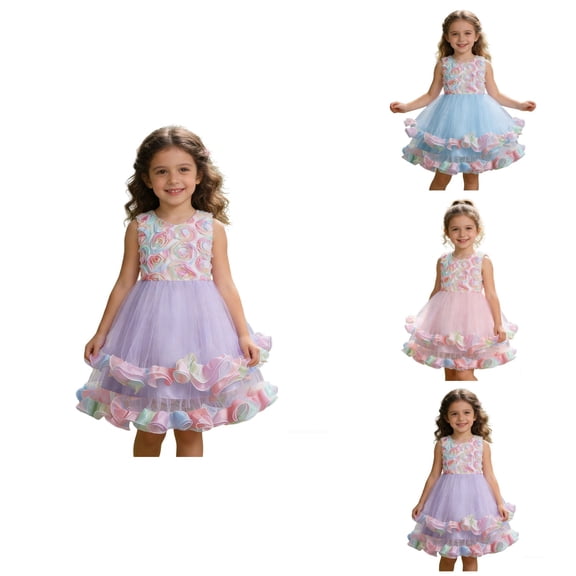 Girls Party Dress with 3D Floral Appliques and Ruffle Butterfly Embroidery, Tulle Tutu Gown for Toddlers and Kids â for Baptism, Wedding, Bridesmaid, or Birthday Celebrations
