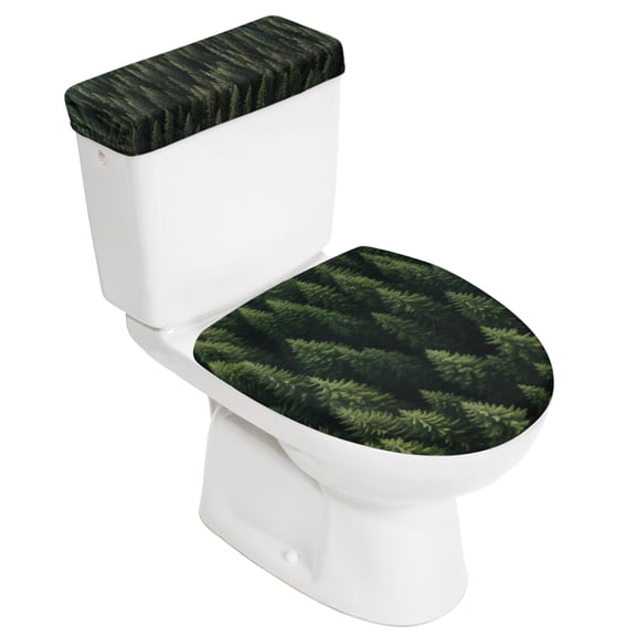Dark Green Forest Toilet Lid Cover and Tank Cover Set, Dark Green Forest 2pc Stretch Toilet Lid Seat Covers for Bathroom Washable Protector with Elastic Edge for Standard & Elongated Toilets
