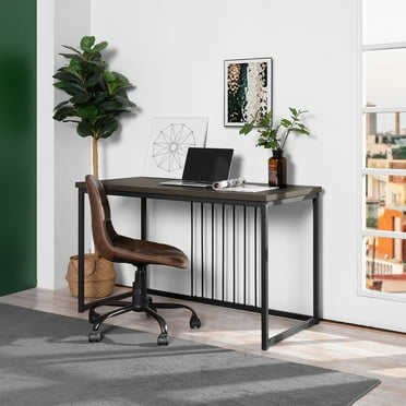 CJC 47.2" L Square Computer Desk - Large Study Writing Desk - Industrial Modern Laptop Table for Home Office, Walnut & Black